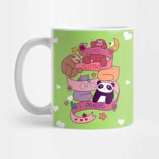 "I Love You" Cute Sloths Cats and Pandas Mug